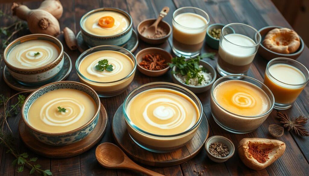 Leite de inhame em diversos usos culinários Leite de inhame em diversos usos culinários